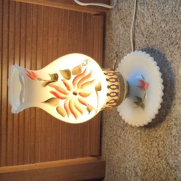 Vintage | Accents | Vintage White Milk Glass Hand Painted Pink Flowers ...